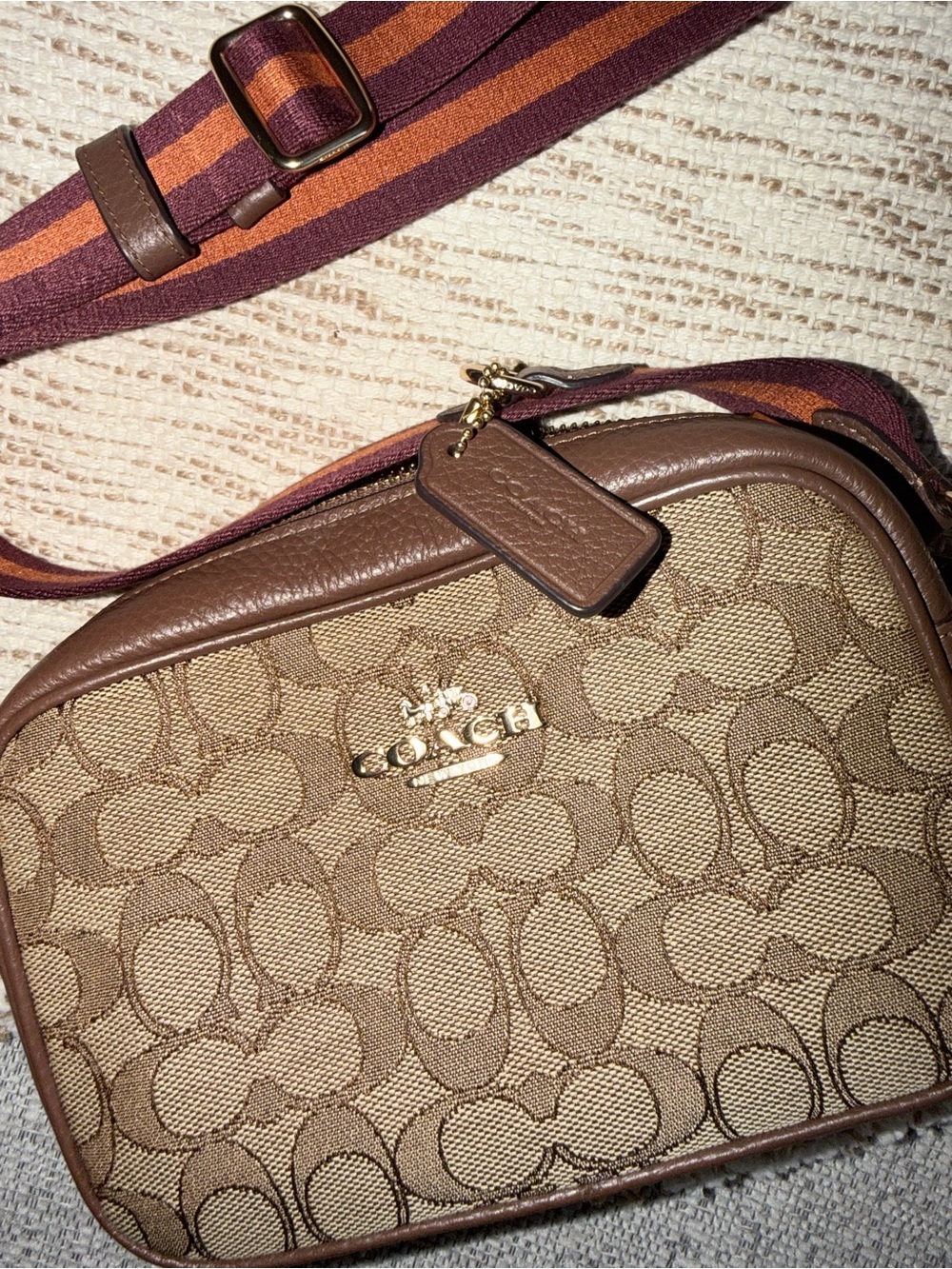 Coach Brown Signature Canvas Crossbody with Striped Strap - Picture 2 of 4
